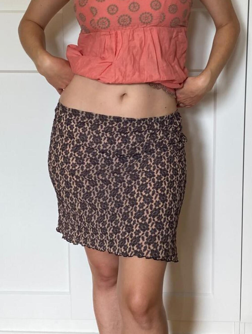 Anna Sui Beige and Brown Floral Mini Skirt